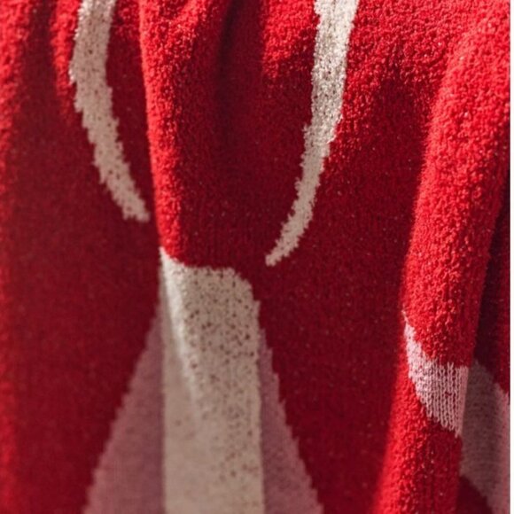 Anthropologie Bonnie Jacquard Knit Throw Blanket Pink w/ Red Bow Anthro 50"x60" - Picture 3 of 3